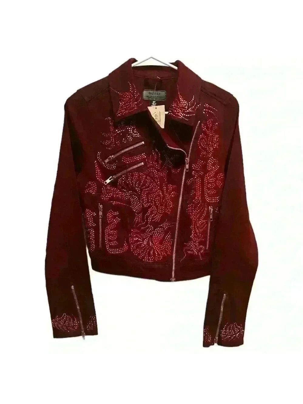 GUESS Dragon Embellished Denim Biker Jacket / Top. Women’s Size Small. NWT